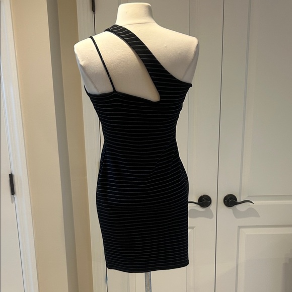 Black Striped One-Shoulder Dress - Picture 8 of 10